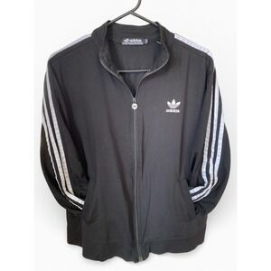 Adidas Cotton Jacket Y2K Black White 3 Stripe Full Zip Logo Athleisure XXL